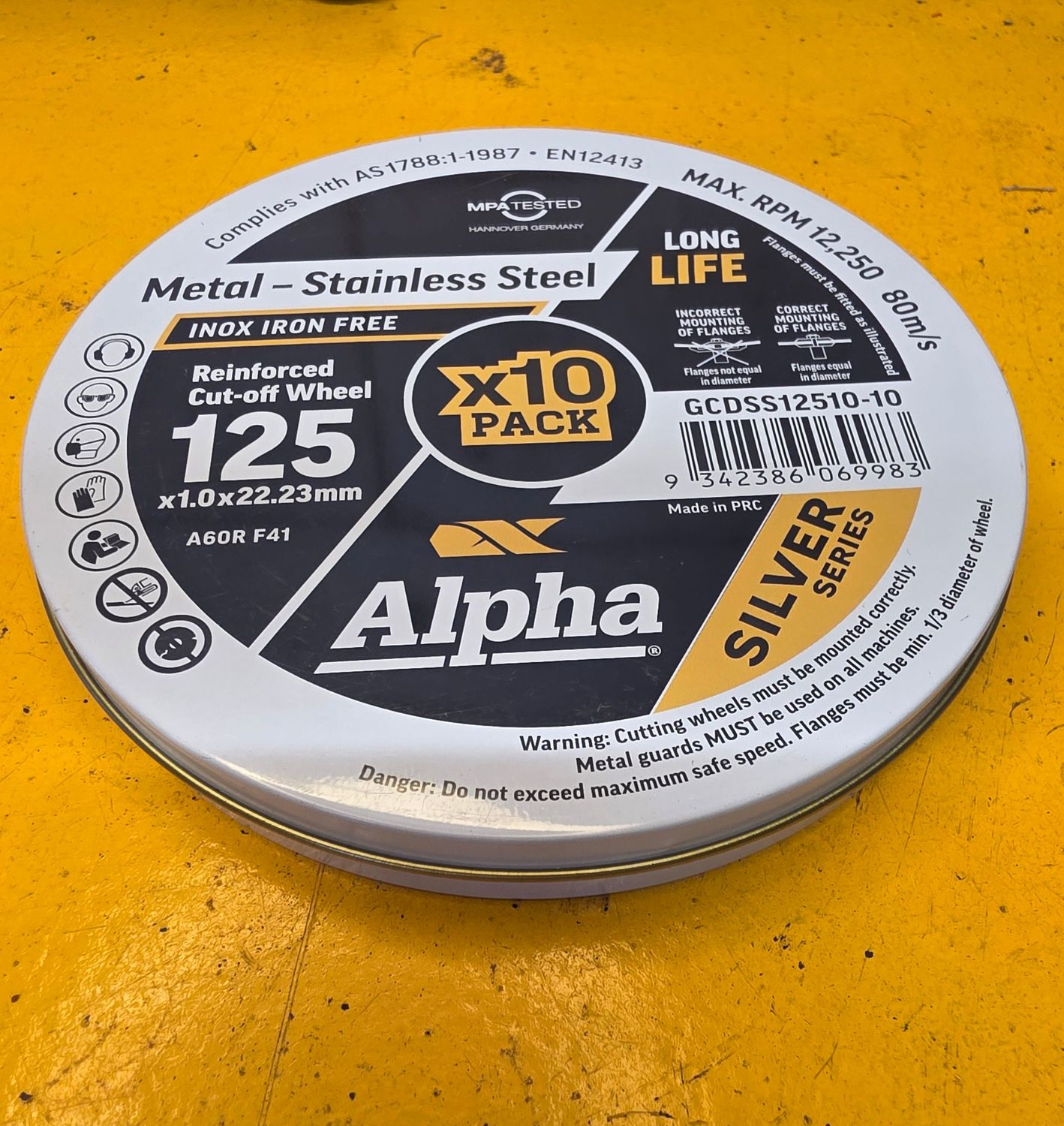 CUTTING DISC 125X1X22 SILVER TIN (10)