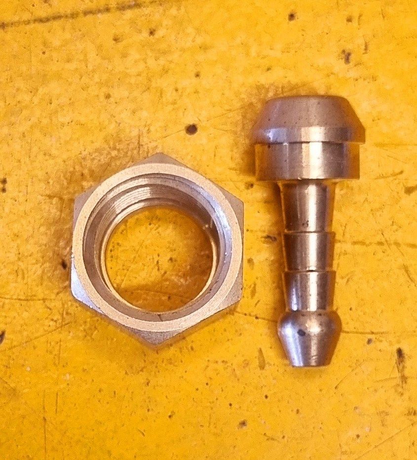 BRASS NUT AND TAIL ASSEMBLY  3/8 HOSE X 1/4 BSP
