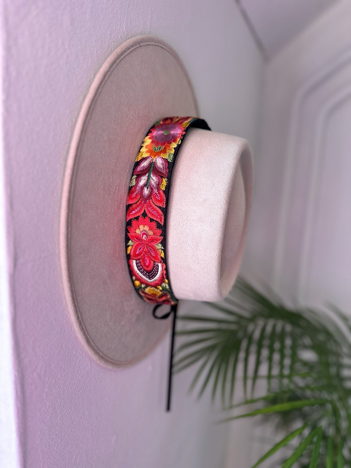 Hoedenband Mousseline Zwart Flower Multi/Roze