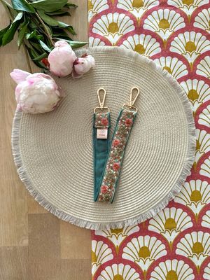 Korte Velvet Flower Strap Mint Groen/ Oranje