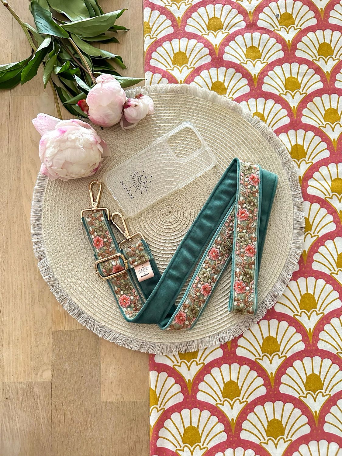 Velvet Flower Strap Mint Groen / Oranje