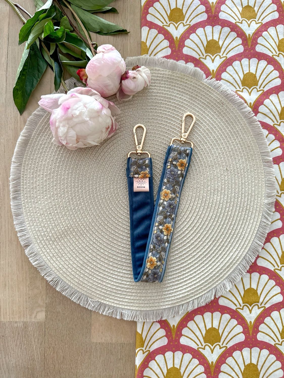 Korte Velvet Flower Strap Blauw / Geel