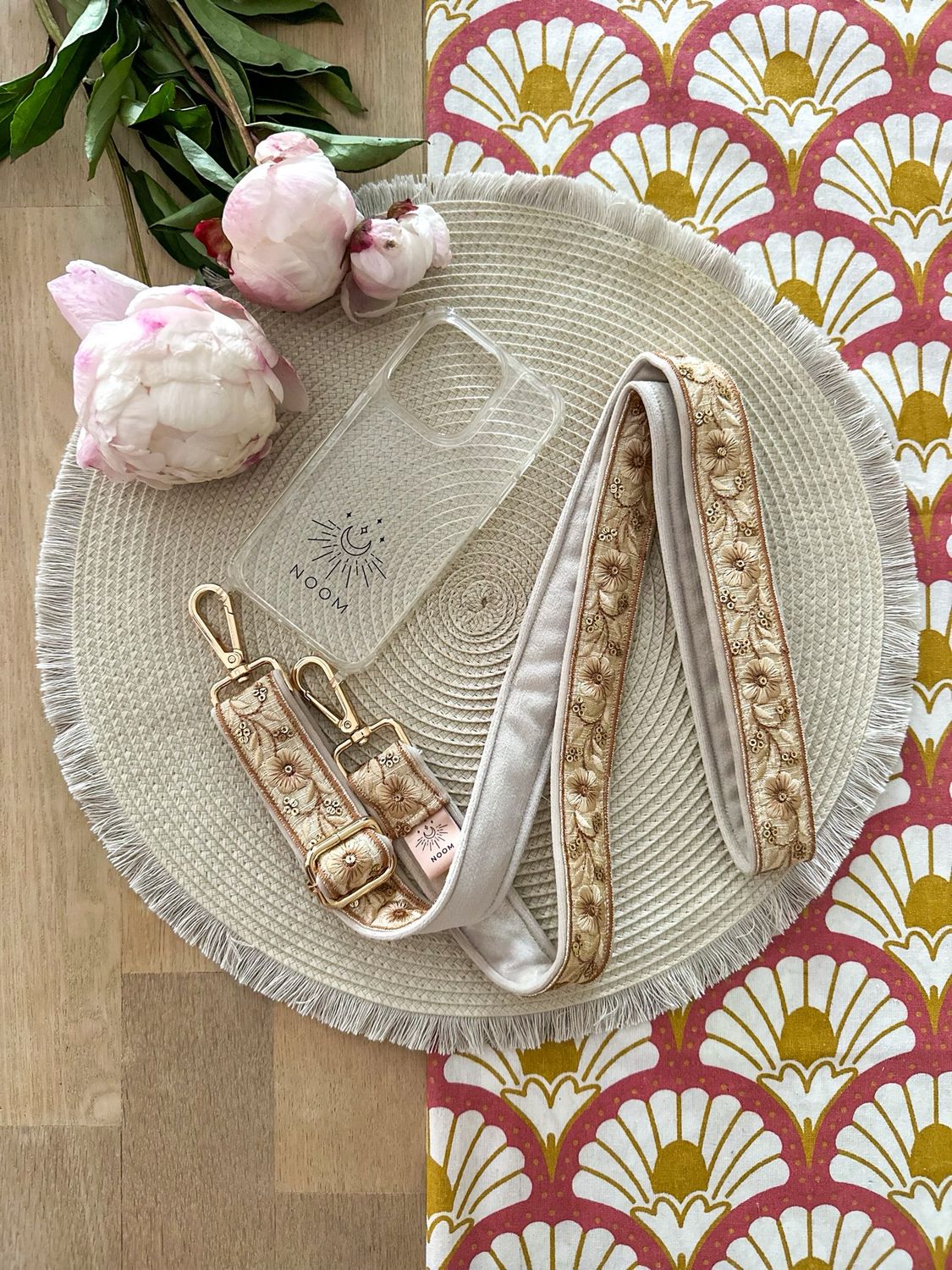 Velvet Flower Strap Ecru / Goud