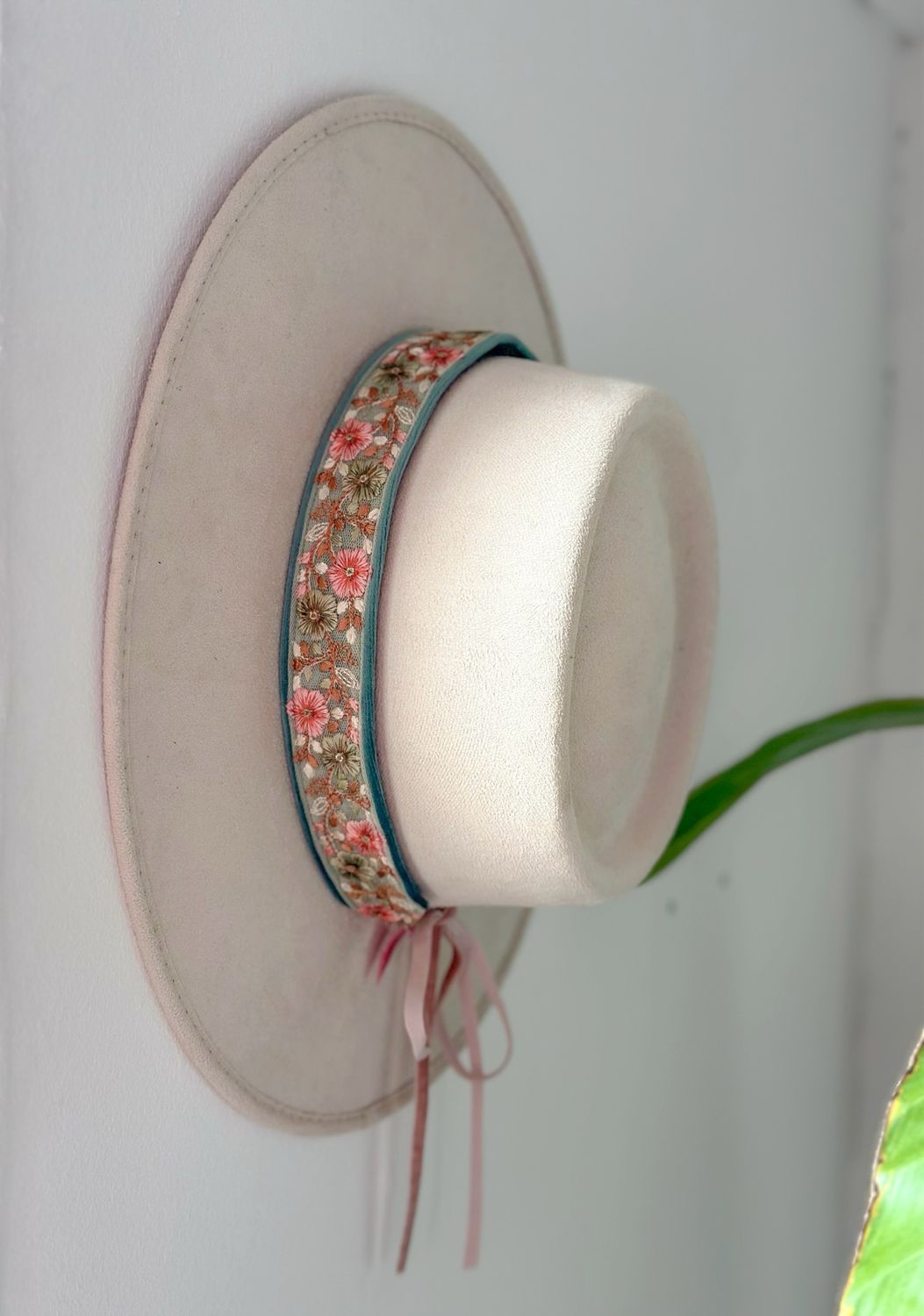 Hoedenband Velvet Mint Groen Flower Goed/Oranje