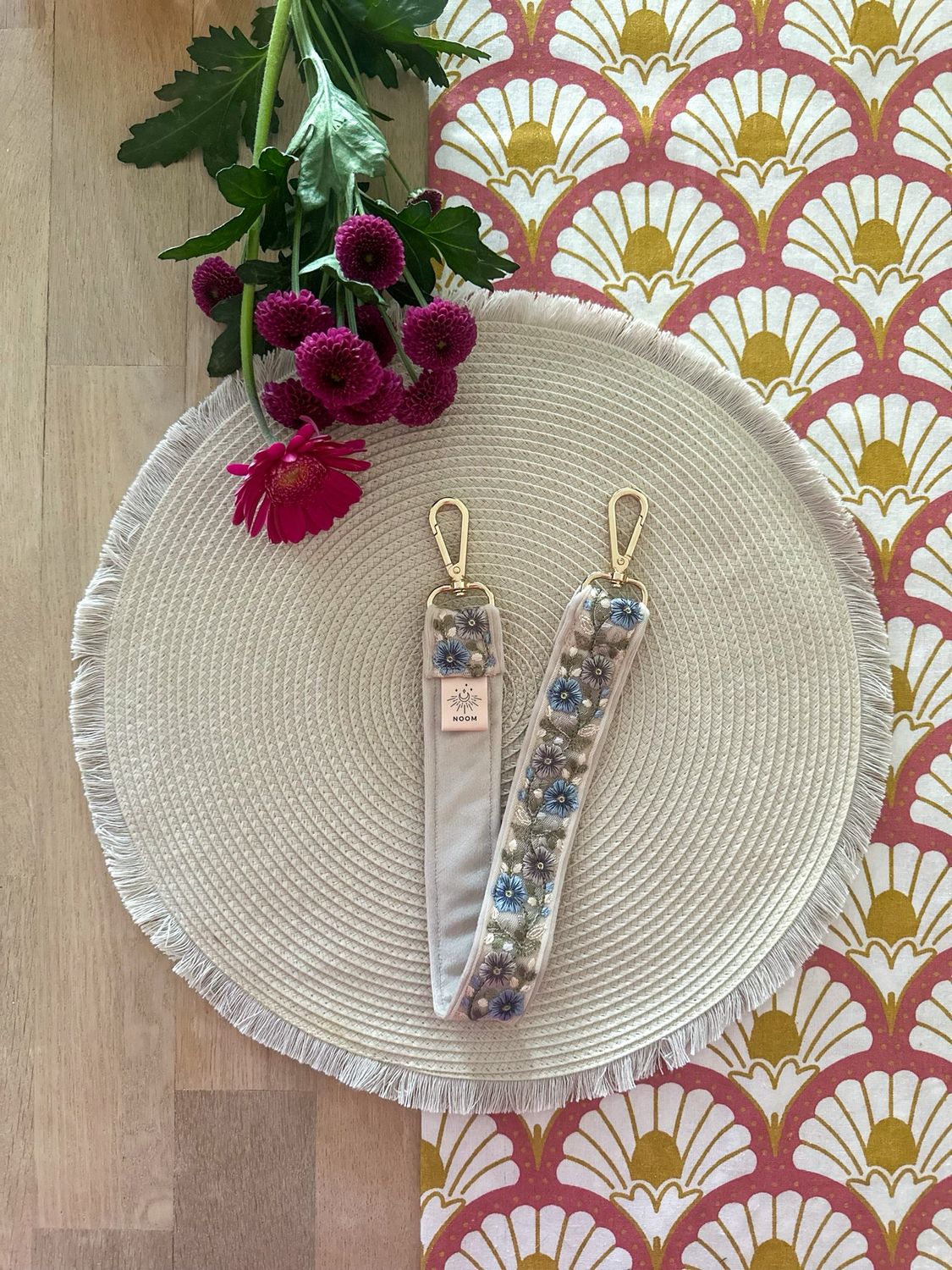 Korte Velvet Flower Strap Ecru/Blauw