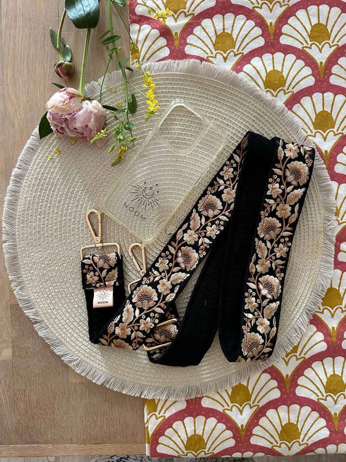 Mousseline Flower Strap Zwart + Goud