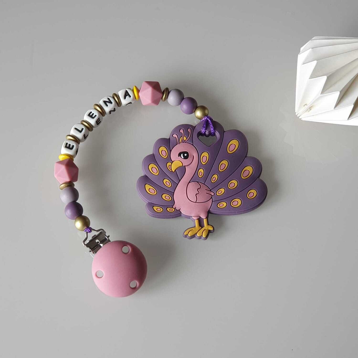 Beisskette &quot;Pfau&quot; aus Silikon