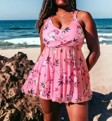 Floral Splash: Plus Size Tankini - Pink