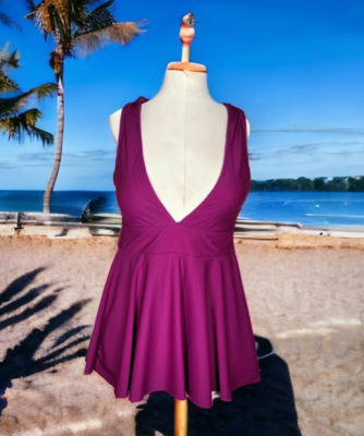Blossom Bay - Deep Rose V-Neck Swim Dress