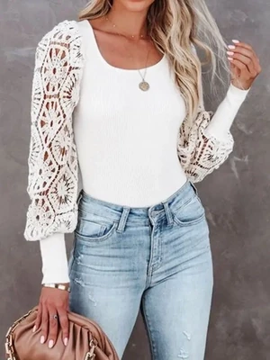 White Crochet Lace Sleeve Top