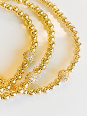 Gold Beaded Bracelet w/ CZ Ball