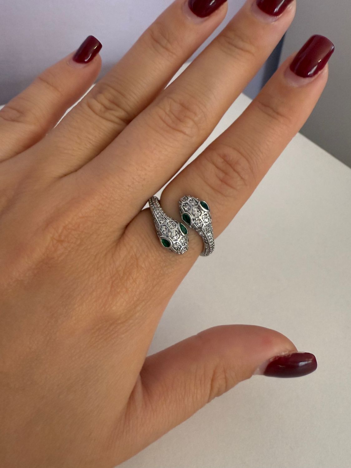 Snake silver ring with zircon