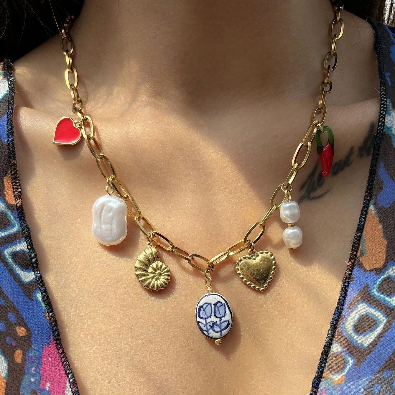 charm gold necklace