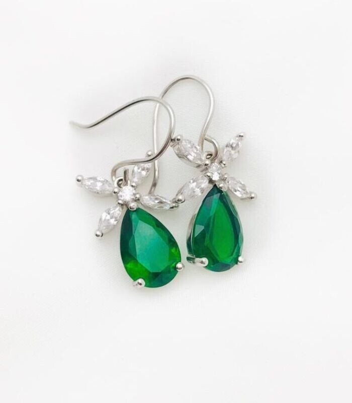 Silver Earrings Synthetic Green  ,Amethyst   stone