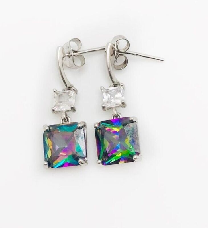 Silver Earrings  Synthetic  Stone