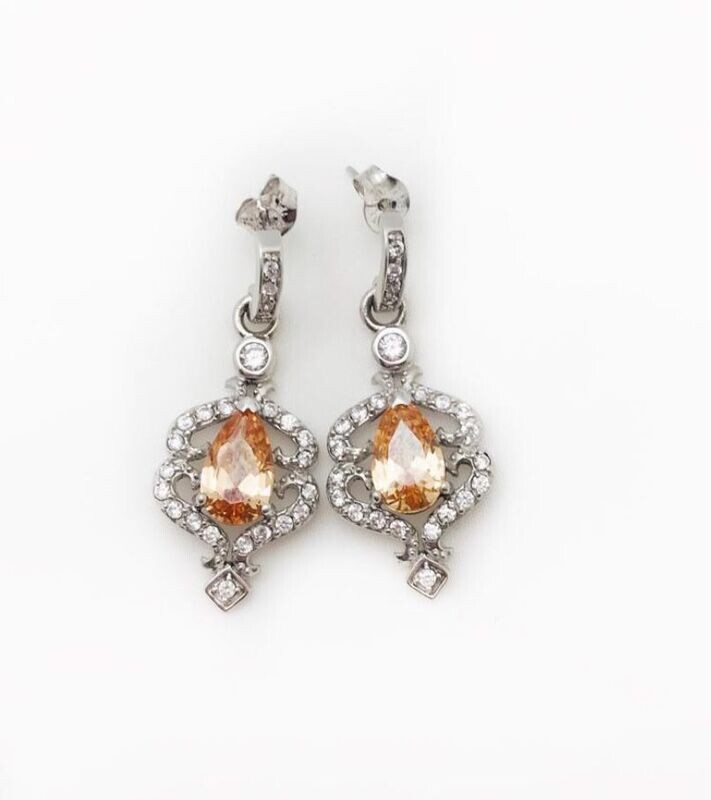 Silver Earrings  Synthetic Citrine Stone