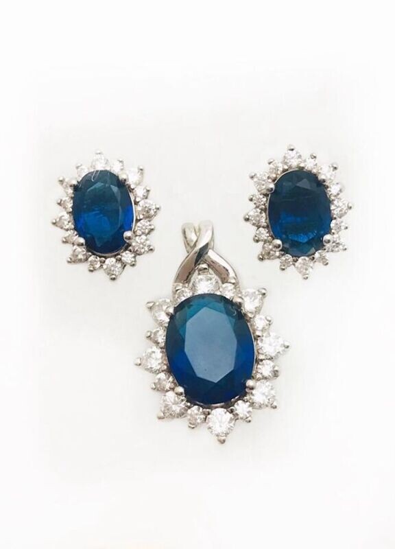 Silver  925 Set Saphire Cubic Zirconia