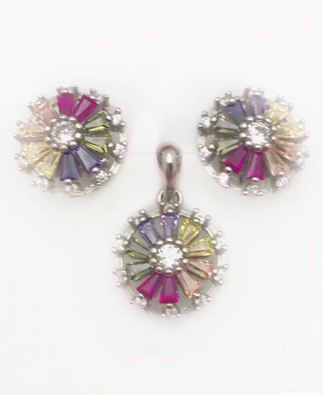 Silver( 925) Synthetic Multicolor  Color Stone Set