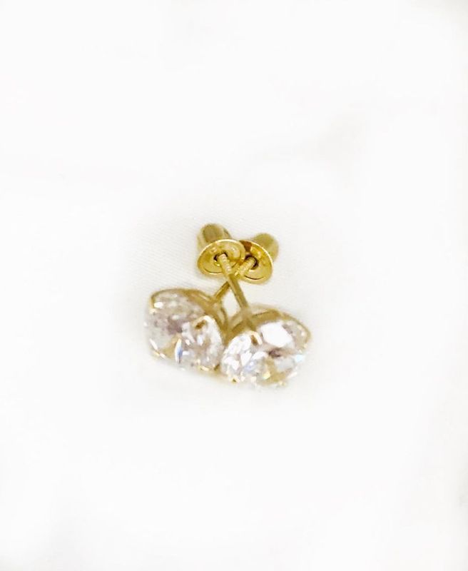 14K Yellow Gold  3mm Round Cubic Zirconia   Stud Earrings
