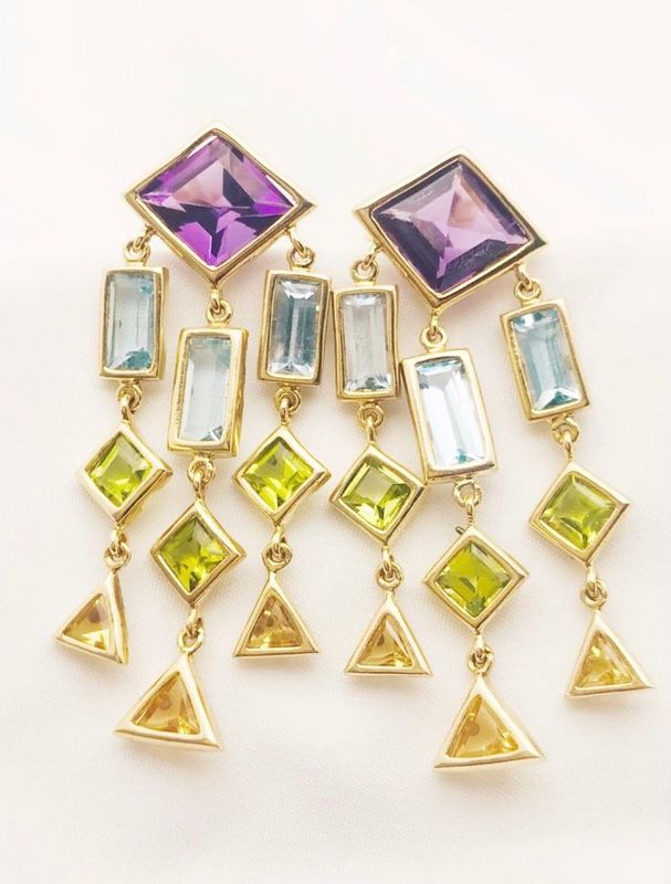 14K Yellow Gold  Genuine Color Stone Earring