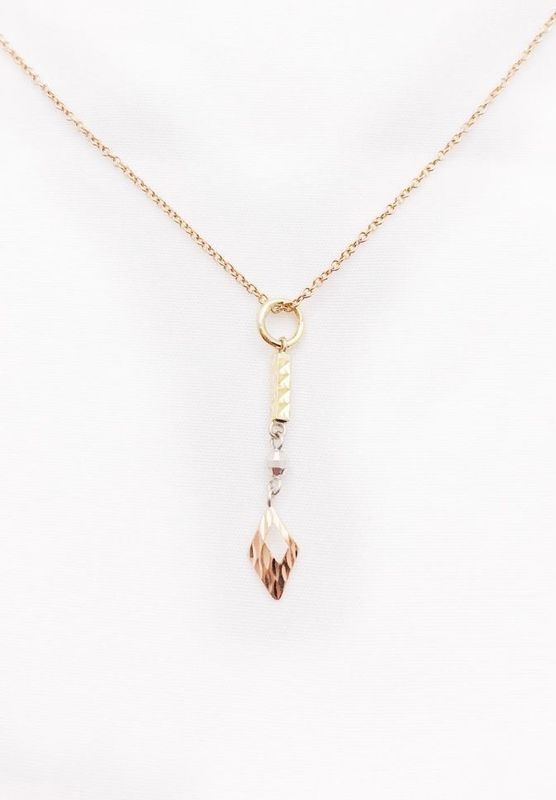 14 K Tri-Color Charm Gold and Pink Color Necklace