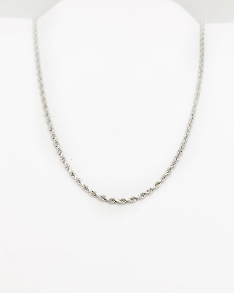 ​14K White Gold Diamond Cut Rope Chain Size 22 inch