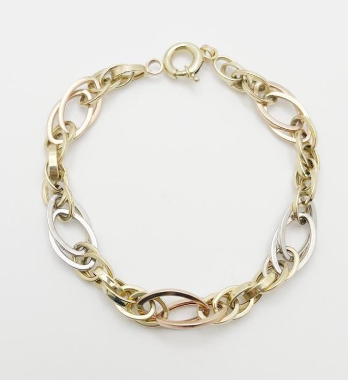 14 K Tri-Tone Gold Women's Bracelet Size 8