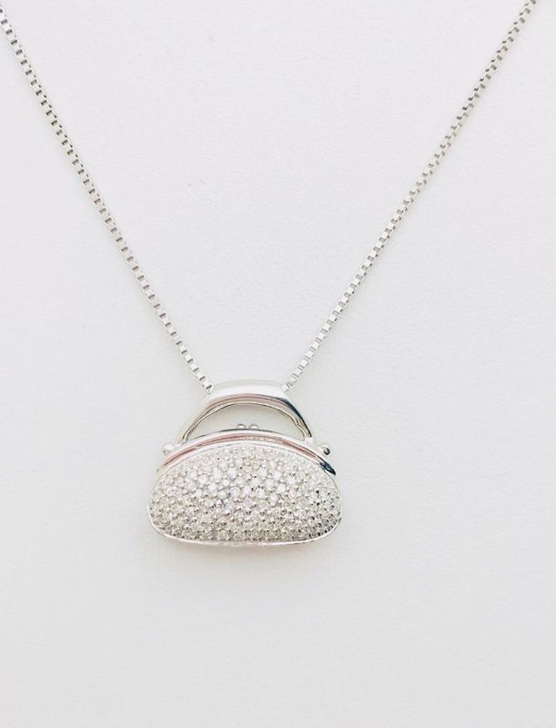 14 K White Gold Necklace  Charm With Zirconias