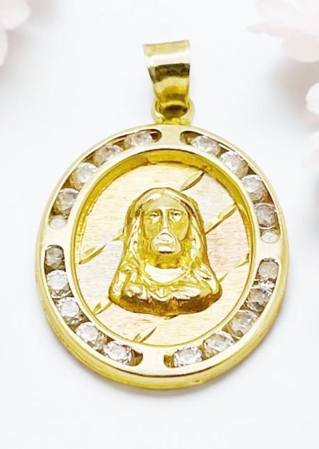 14 K Tri-Color Gold  Jesus  Heart Medal