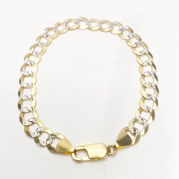 14 K White Diamond Cut Cuban Bracelet