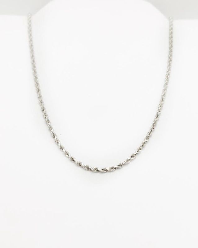 ​14K White Gold Diamond Cut Rope Chain Size 22 inch