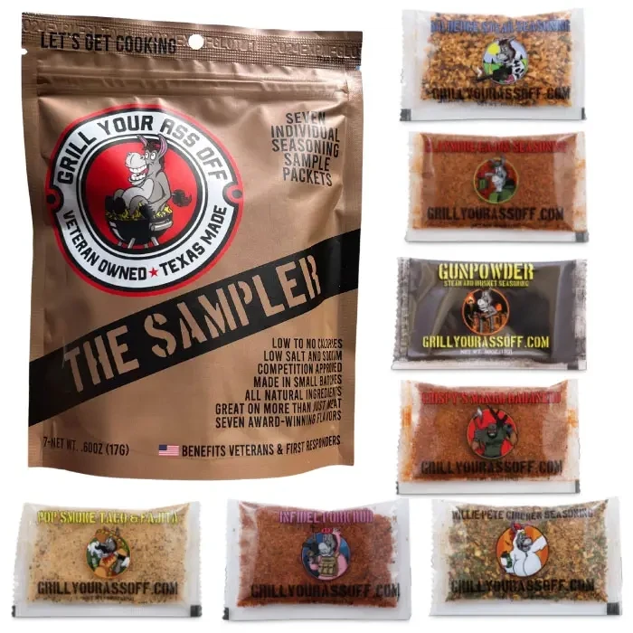 The Sampler - 7 Pack of Seasonings &amp; Spices, Rubs, BBQ, Gift