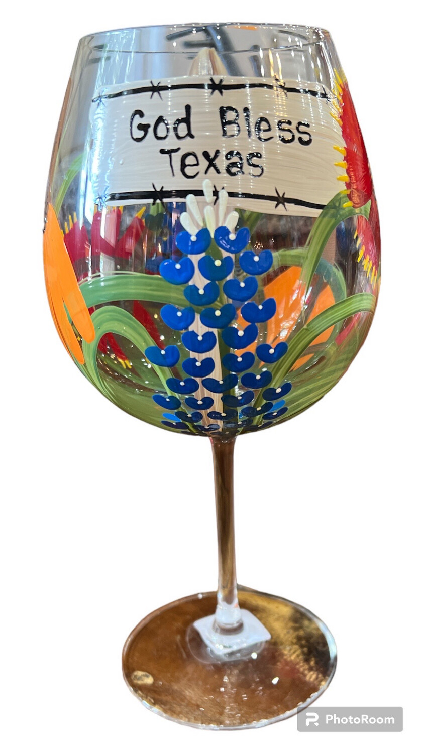 God Bless Texas Wine Glass