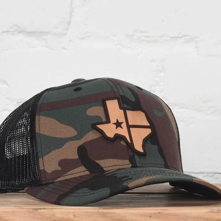 TX State CAMO PU Leather Patch Snapback Hat