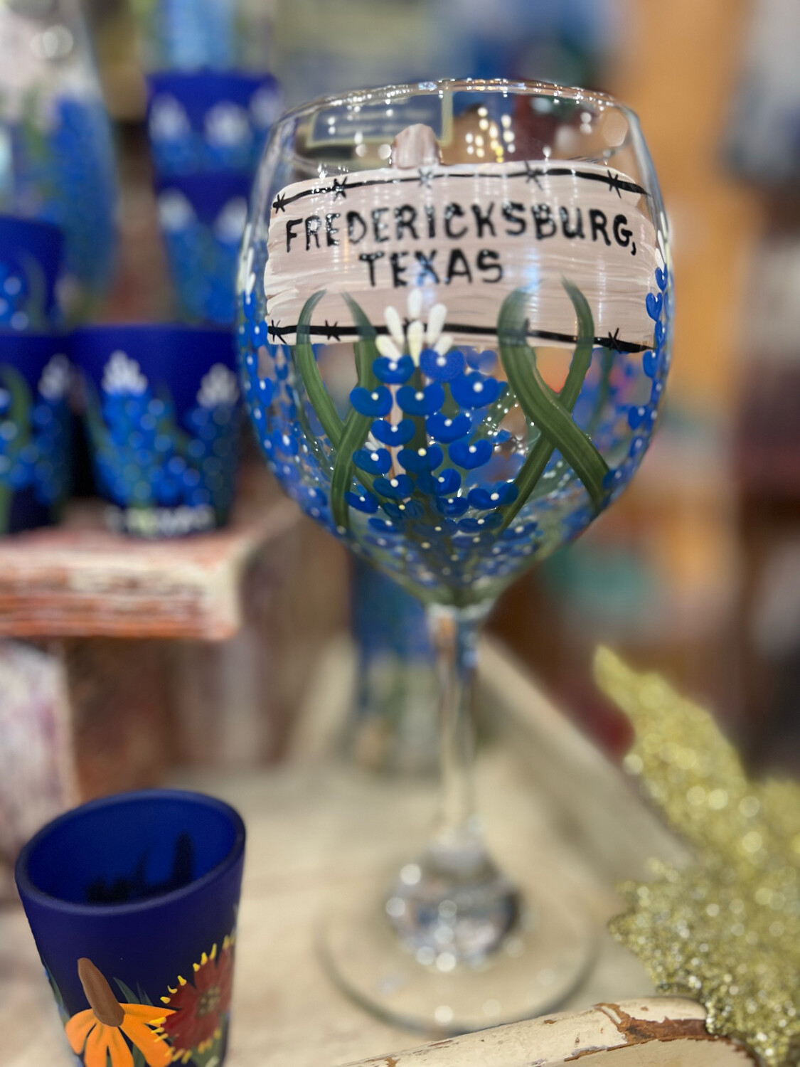 Bluebonnet Wine Glass W/ FBGTX