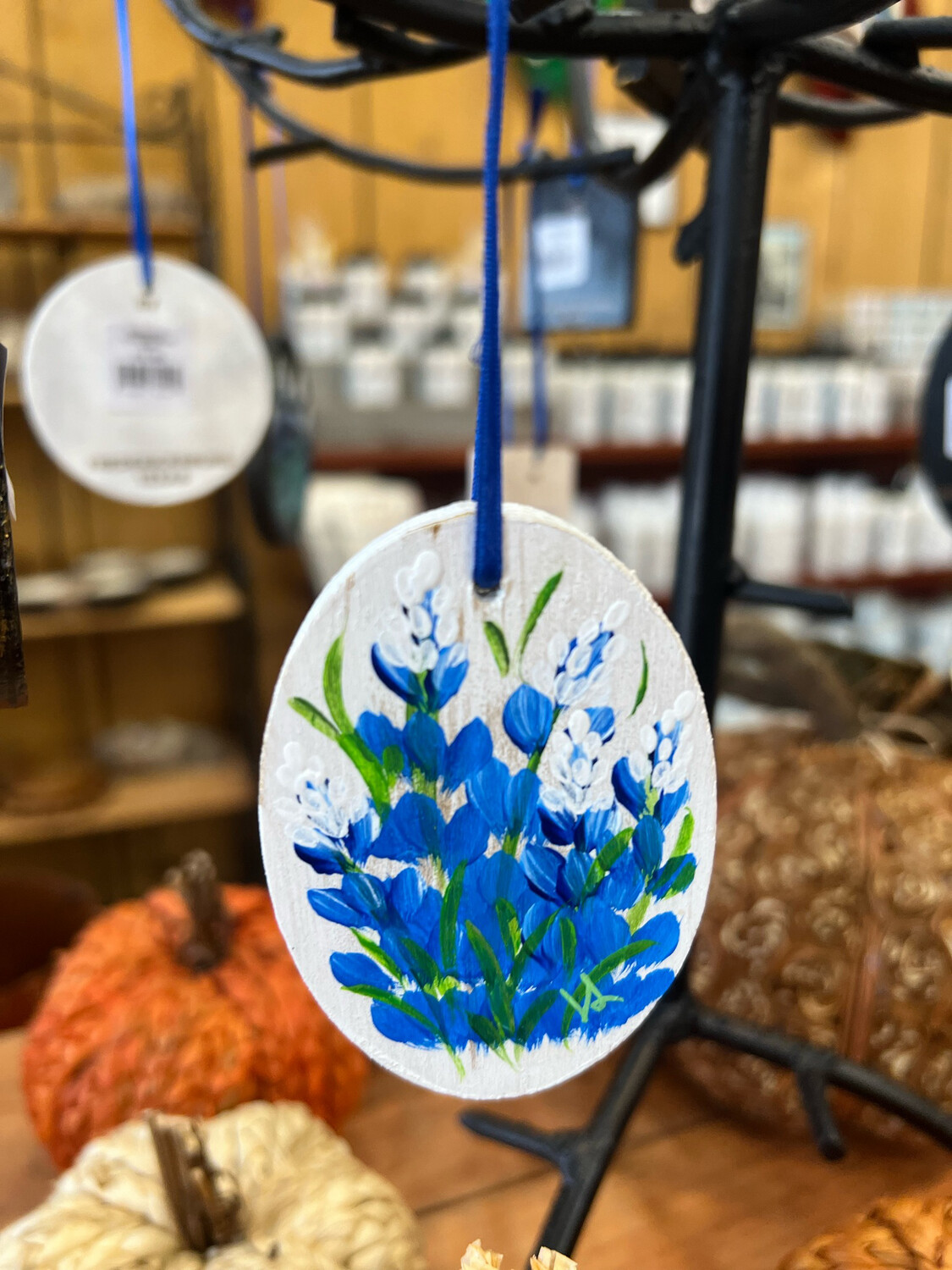 Bluebonnet Ornament White Wood