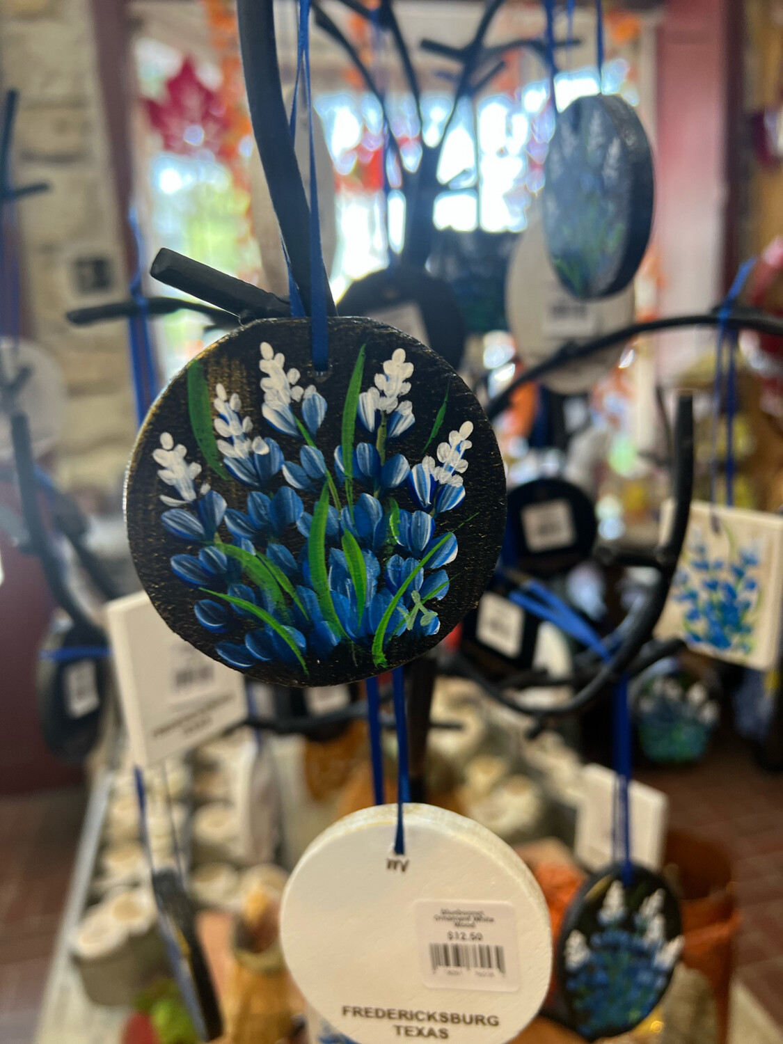 Bluebonnet Ornament Black And Brown Wood