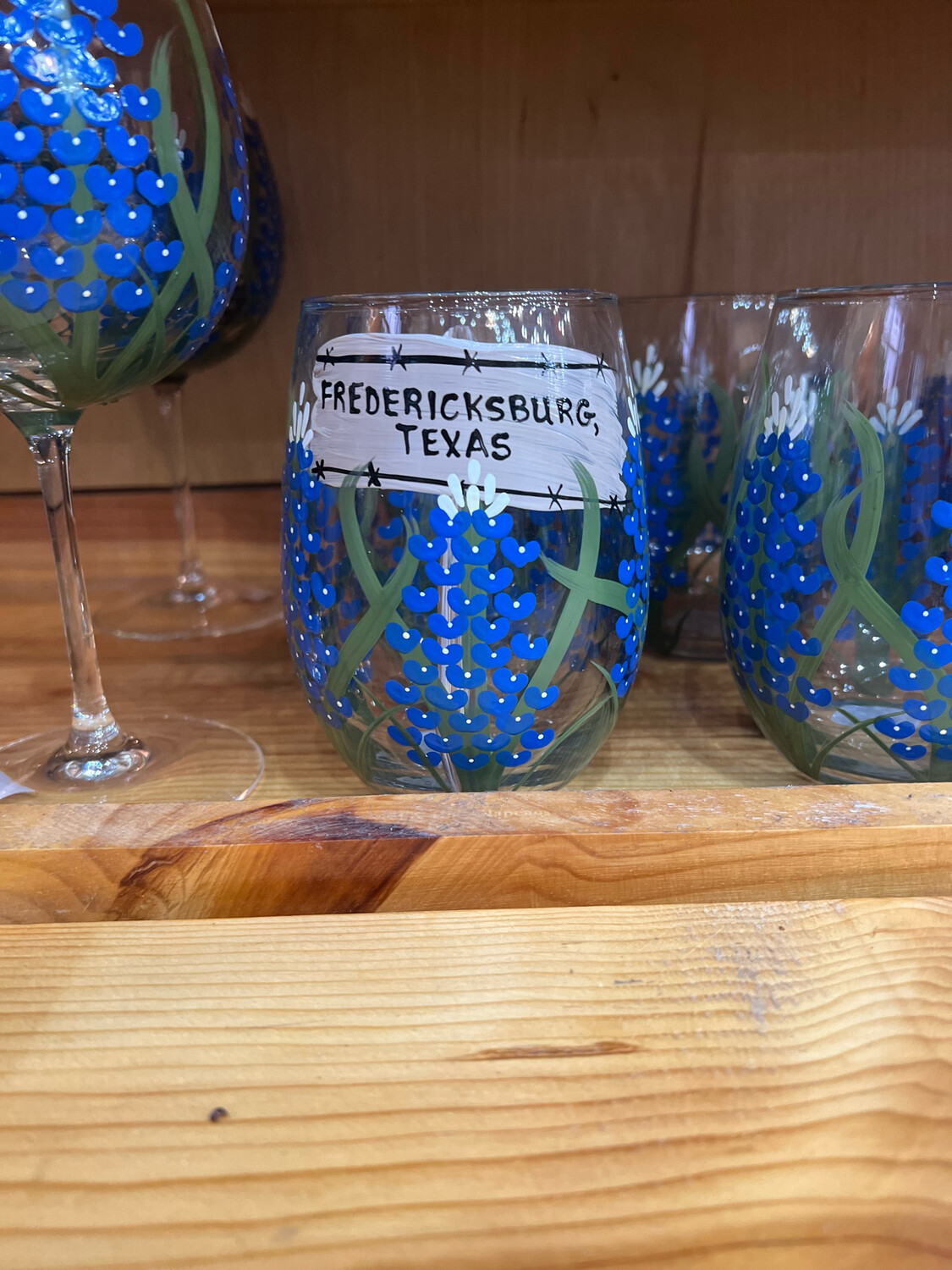 Bluebonnet Stemless w/FBGTX Wine Glass