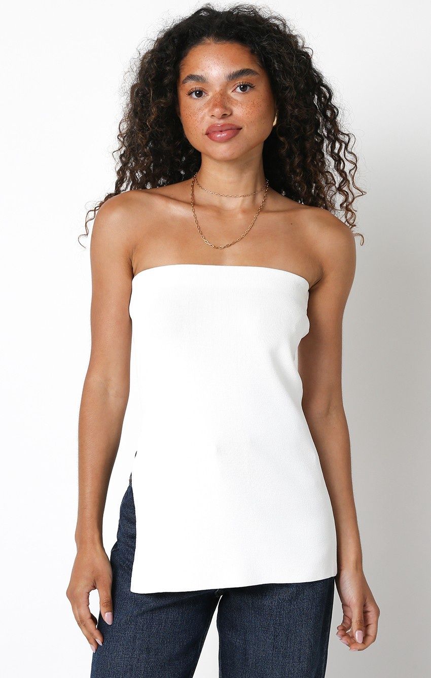 KELSEA STRAPLESS SIDE SLIT KNIT TOP