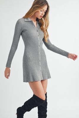 VISALIA BUTTON FRONT RIB KNIT DRESS