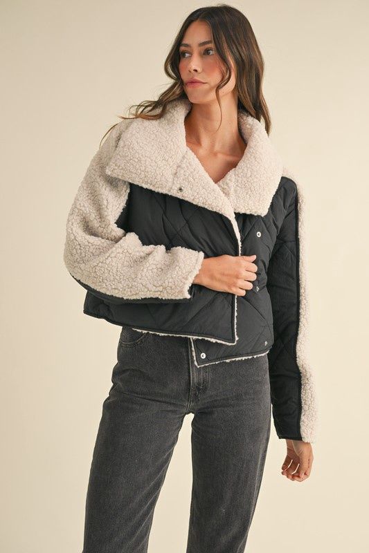 QUILTED /SHEARLING CROP JACKET