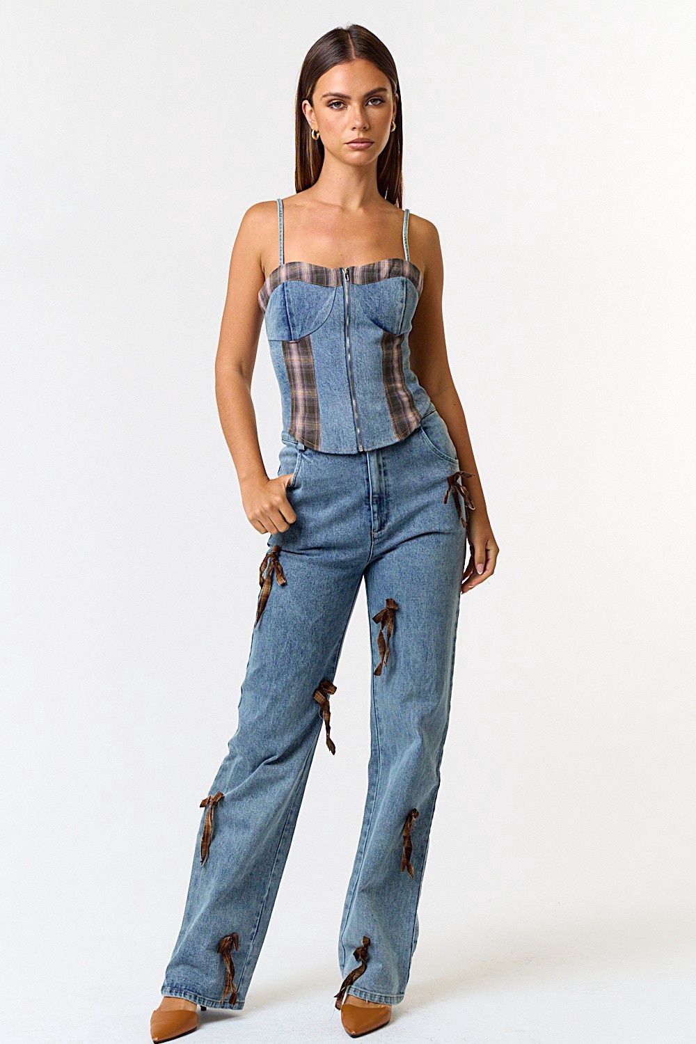 PAYTON PLAID MIX DENIM CORSET