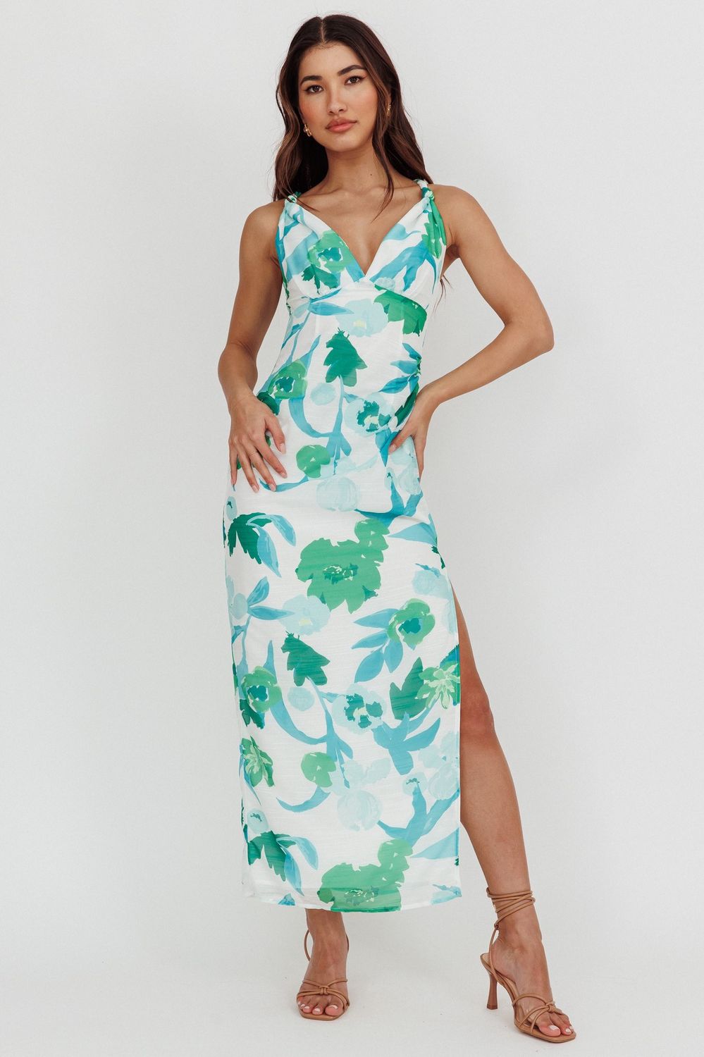 ELAFONISSI FLORAL TWIST STRAP DRESS