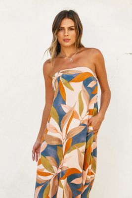 DESTINATIONS STRAPLESS TIE BACK MAXI