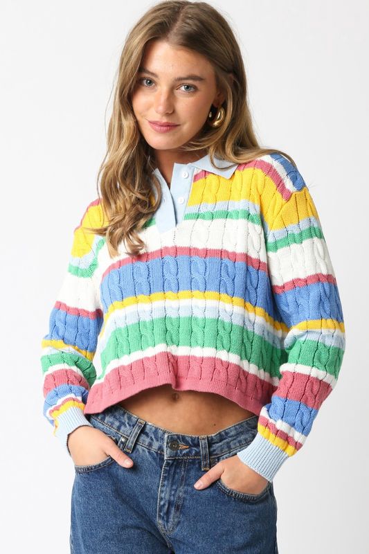 RUGBY CABLE COLLAR SWEATER