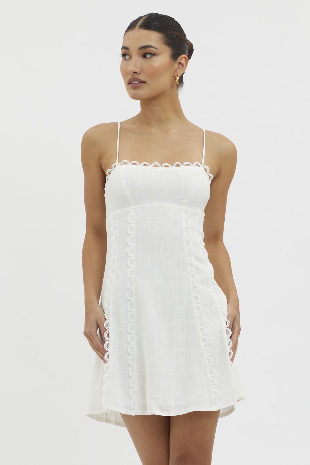 BRING ME FLOWERS LINEN TRIM MINI DRESS