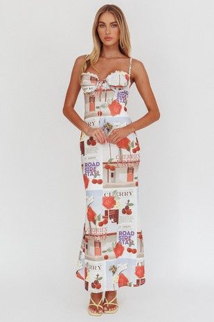 SO LOVELY CHERRY PRINT MAXI DRESS