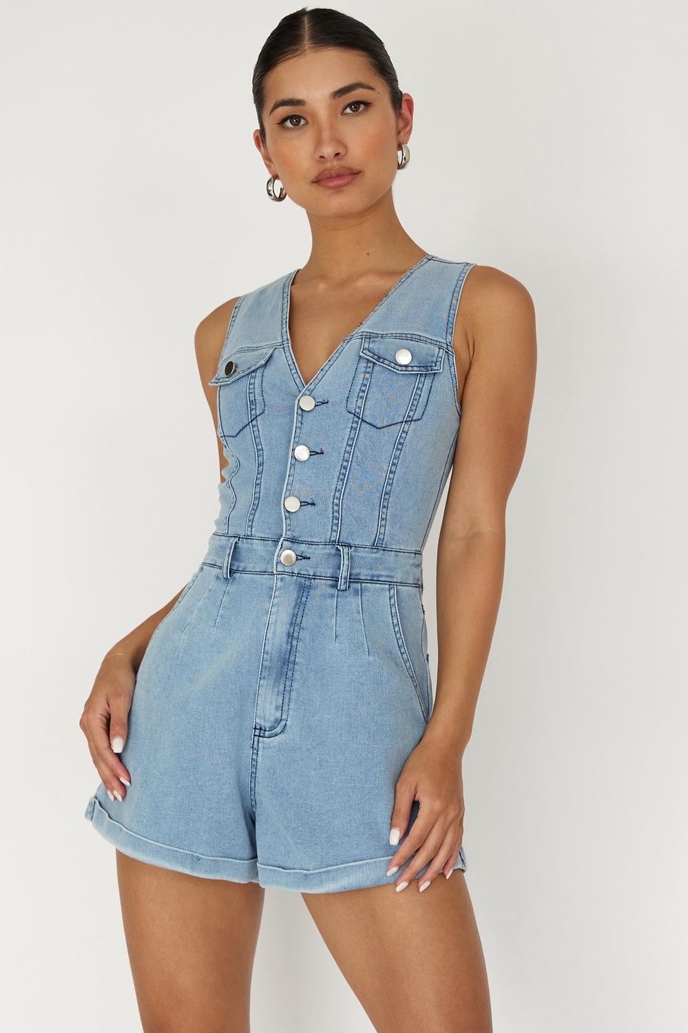 BREEZES BUTTON DENIM ROMPER