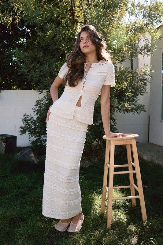 OPHELIA RUFFLE SKIRT, Size: SMALL, COLOR: CREAM