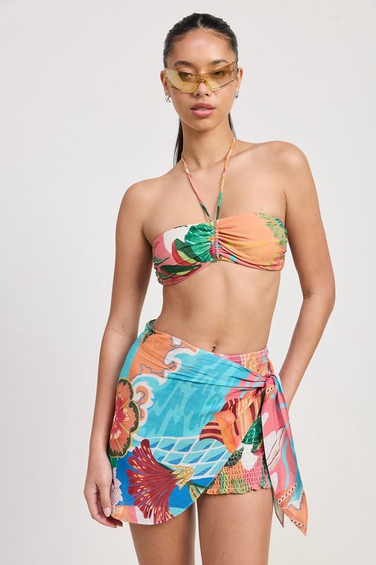 TANGER TEAL BRALETTE NECK TIE TOP